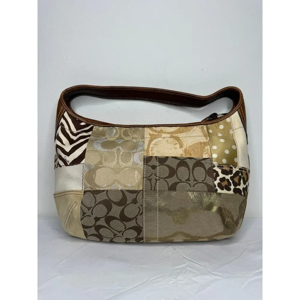Coach Ergo Patchwork Hobo Bag 10808 Y2K Signature Jacquard Zebra Leopard Purse